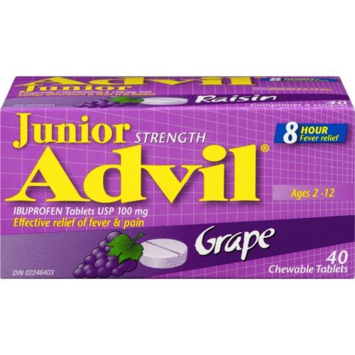 Advil Junior Strength Pain Reliever and Fever Reducer Ibuprofen - Grape, 40 Chewable Tablets