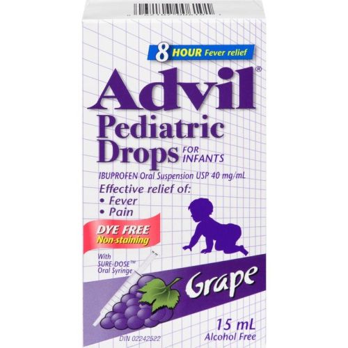 Advil Pediatric Drops for Infants for Fever and Pain Relief, Dye Free, Grape, 15 mL