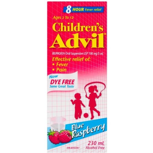Advil Children's Fever and Pain Relief Ibuprofen Oral Suspension, Dye Free - Blue Raspberry, 230 mL