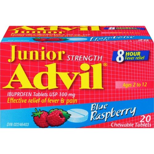 Advil Junior Strength Pain Reliever and Fever Reducer Ibuprofen - Blue Raspberry, 20 Chewable Tablets