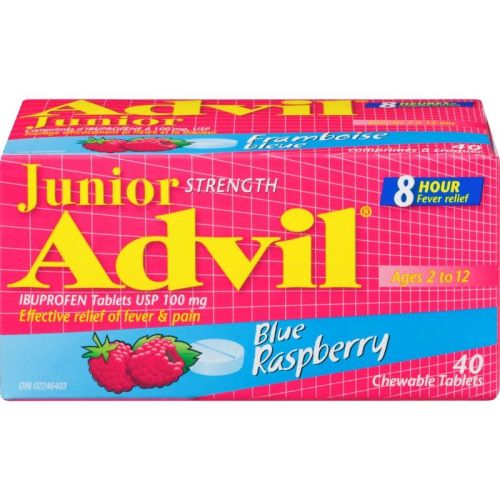 Advil Junior Strength Pain Reliever and Fever Reducer Ibuprofen - Blue Raspberry, 40 Chewable Tablets