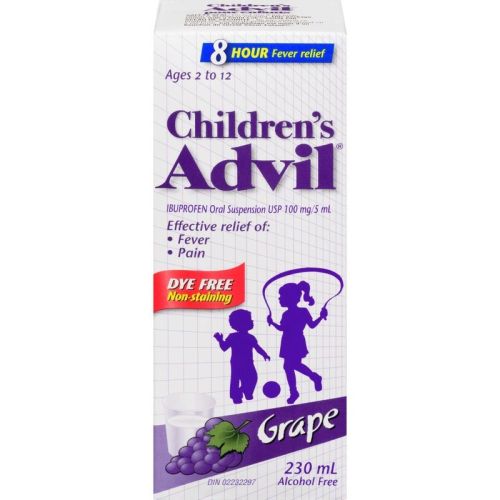 Advil Children's Fever and Pain Relief Ibuprofen Oral Suspension, Dye Free, Grape, 230 mL