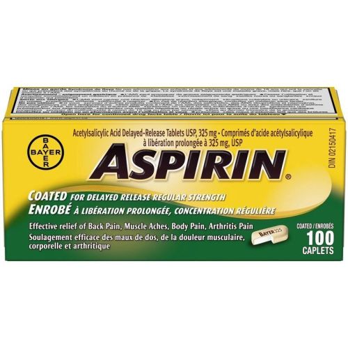 Aspirin Coated for Delayed Release Regular Strength 325mg, 100 Caplets