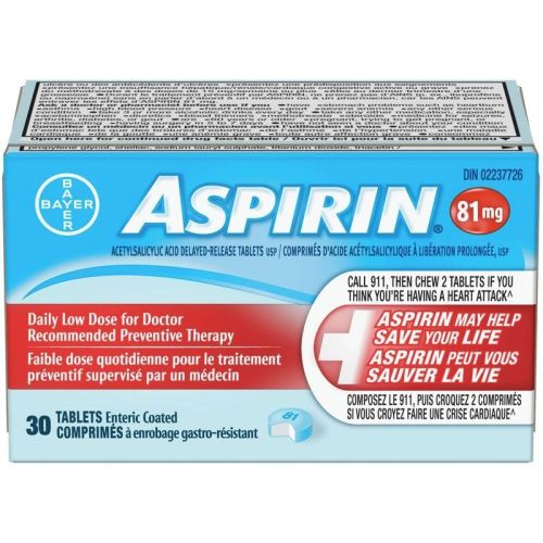 Aspirin 81mg, Daily Low Dose Enteric Coated Tablets, 30 Tablets
