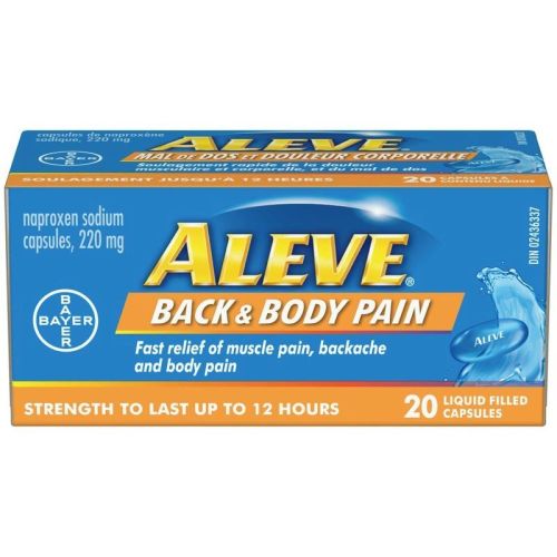Aleve Back and Body Pain Relief Liquid Gels, Up to 12 Hour Relief, Naproxen Sodium 220mg, 20 Liquid Gel Capsules