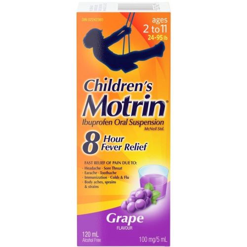 Motrin Children's Liquid Pain Relief, Ibuprofen, Grape Flavour, 120 mL