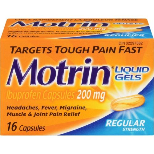 Motrin Regular Strength Pain Reief Ibuprofen 200mg, 16 Liquid Gels