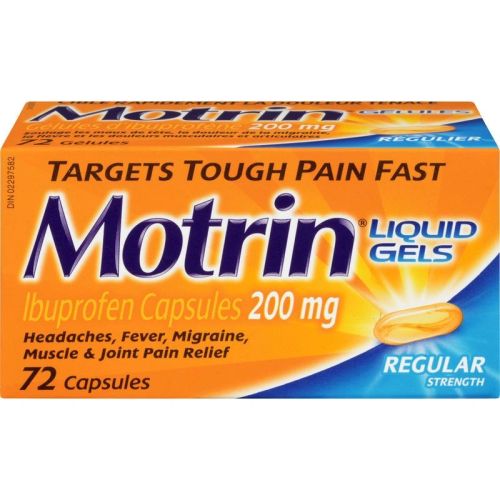 Motrin Regular Strength Pain Refief Ibuprofen 200mg, 72 Capsules