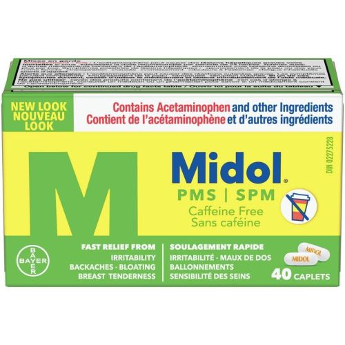 Midol PMS Caffeine-Free, Fast Relief of Pre-Menstrual Period Symptoms, 40 Caplets