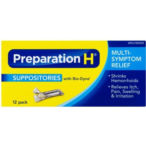 Preparation H® Multi-Symptom Hemorrhoid Treatment Suppositories with Bio-Dyne, 12 Pack