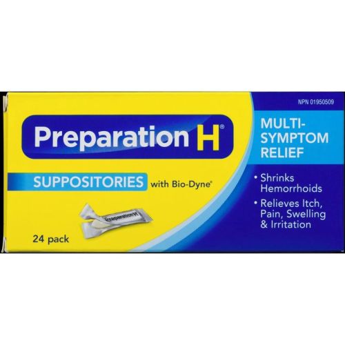 Preparation H® Multi-Symptom Hemorrhoid Treatment Suppositories with Bio-Dyne, 24 Pack