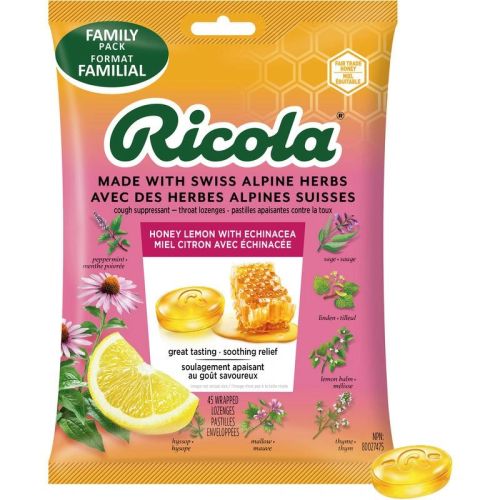 Ricola Honey Lemon with Echinacea Family Bag Cough Suppressant Throat Lozenges, 45's