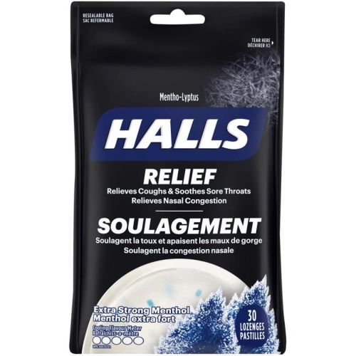 Halls Relief Mentho-Lyptus Extra Strong Menthol, 30 Cough Drops