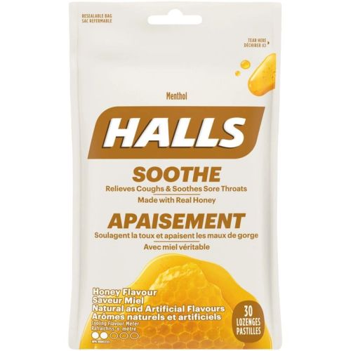 Halls Soothe Menthol Honey Flavour, 30 Cough Drops