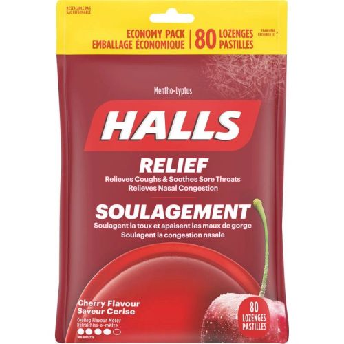 Halls Relief Mentho-lyptus, Cherry Flavour, 80 Cough Drops