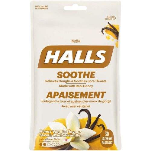 Halls Soothe Menthol Honey Vanilla Flavour, 30 Cough Drops