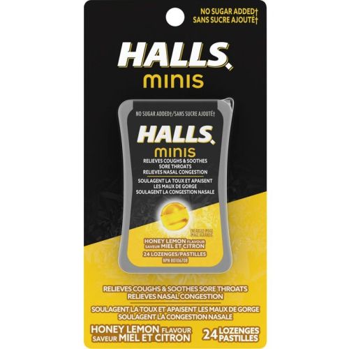 Halls Minis No Sugar Added Honey Lemon Flavour Cough Drops, 24 Lozenges