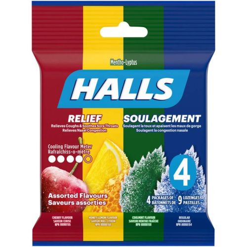 Halls Relief Mentho-lyptus Assorted Flavours, 4 x 9 Cough Drops Multipack