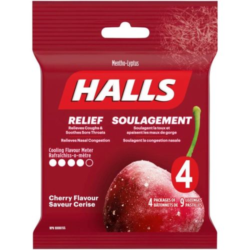 Halls elief Mentho-lyptus Cherry Flavour, 4 x 9 Cough Drops Multipack