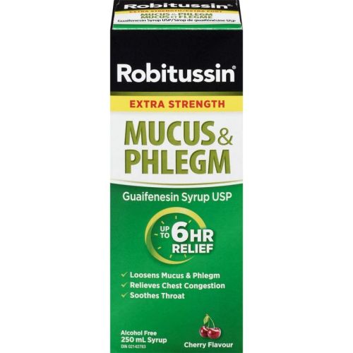 Robitussin Mucus & Phlegm Syrup Cherry Flavour Extra Strength, 250 mL