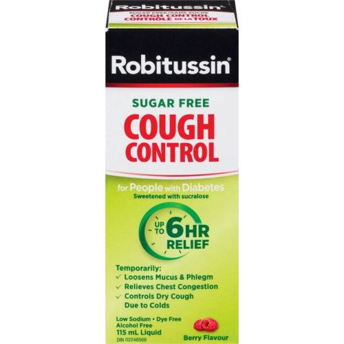 Robitussin Cough Control Liquid People with Diabetes Berry Flavour, 115 mL