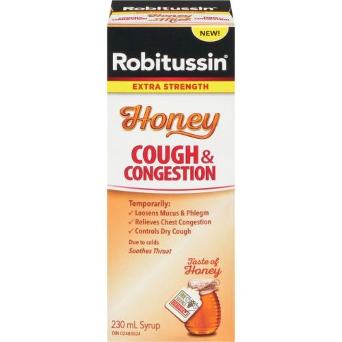 Robitussin Cough & Congestion Syrup Honey Extra Strength, 230 mL