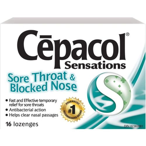 Cepacol Sensations Sore Throat and Blocked Nose, Sore Throat Lozenges, 16 Lozenges