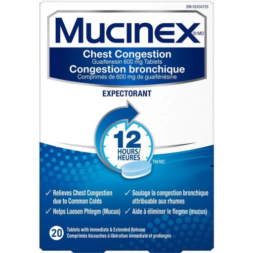 Mucinex Chest Congestion Guaifenesin 600 mg Tablets Expectorant (Cough Medicine), 20 Tablets