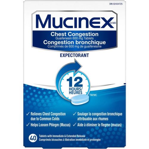 Mucinex Chest Congestion Guaifenesin 600 mg Tablets Expectorant (Cough Medicine), 40 Tablets