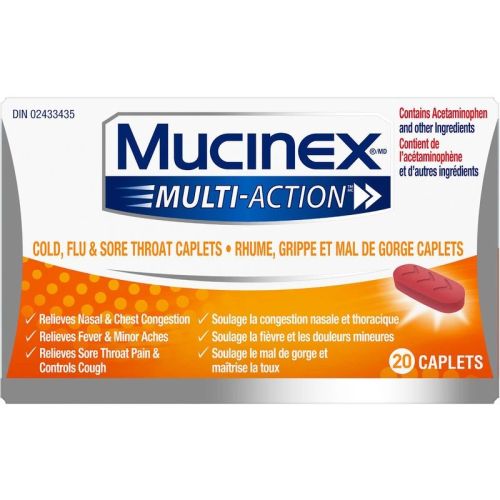 Mucinex Multi-ActionTM Cold, Flu & Sore Throat Caplets, 20 Caplets