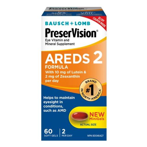 Bausch & Lomb PreserVision AREDS 2 Eye Vitamin and Mineral Supplement, 60 Softgels