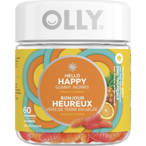 OLLY Hello Happy Gummy Worms with Vitamin D, 60 Gummies