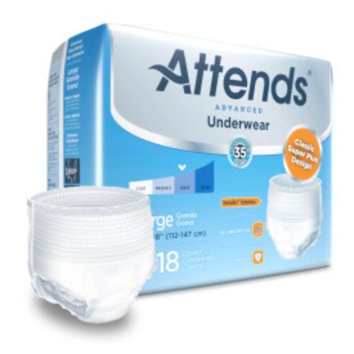 Attends Advanced Underwear, LARGE - Waist Size 44" - 58" - 4 bags of 18