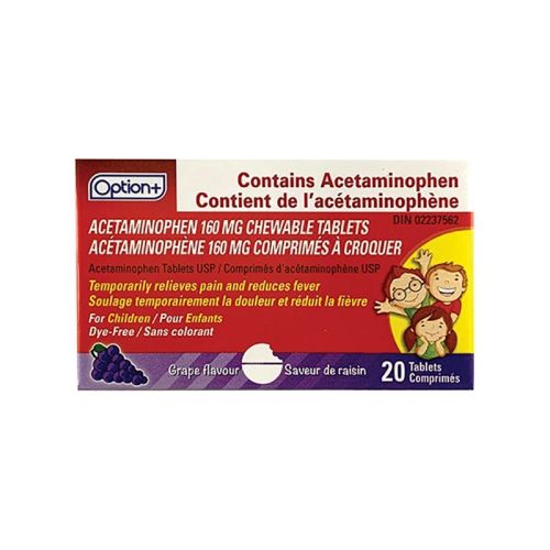 Option+ Acetaminophen Children's Grape 160mg, 20 Tablets