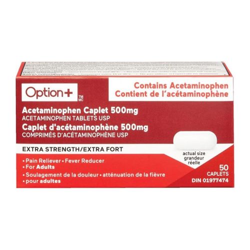 Option+ Acetaminophen Caplet 500mg, 50 Caplets