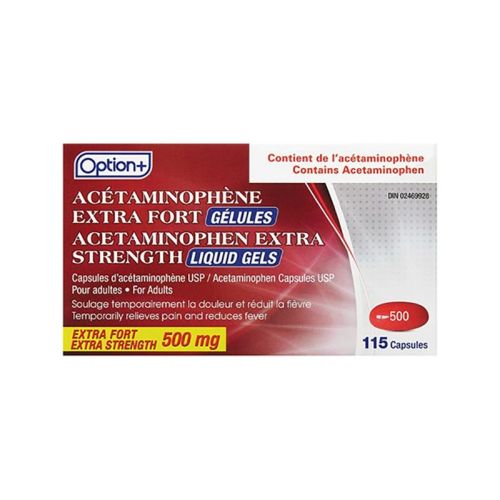 Option+ Acetaminophen Extra Strength Liquid Gel 500mg, 115 Capsules