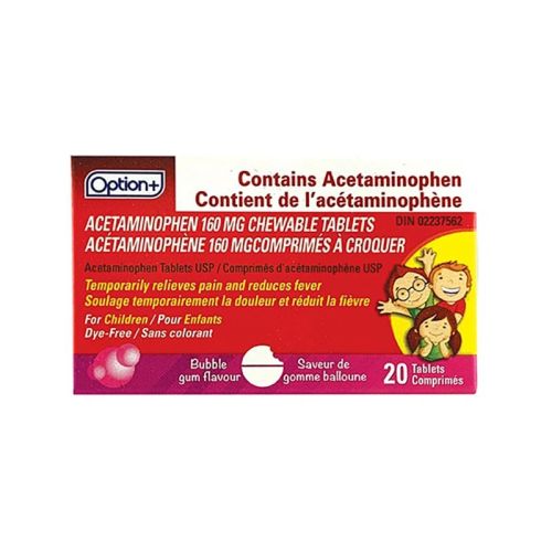 Option+ Acetaminophen Child Bubble Gum 160mg, 20 Tablets