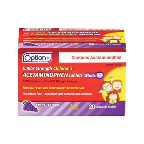 Option+ Acetaminophen Child Tablets Melts Grape 160mg, 20 Chewable Tablets