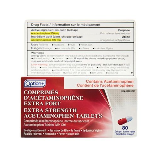 Option+ Acetaminophen Rapid Caplets 500mg, 80 Gelcaps