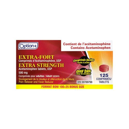 Option+ Acetaminophen Extra Strength Easy Tabs 500mg, 125 Tablets