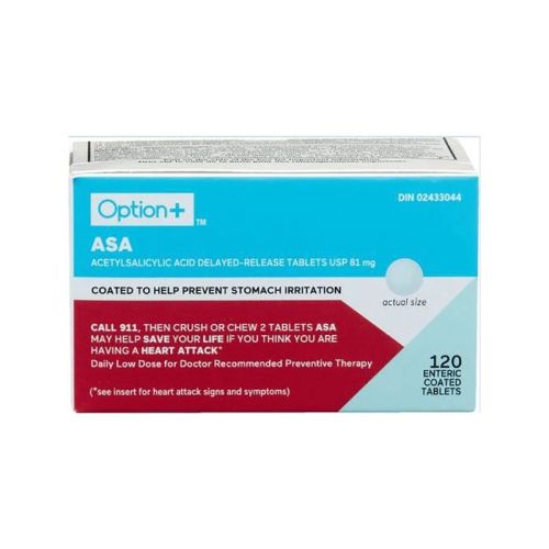 Option+ ASA 81mg Low Dose Tablets, 120 Enteric Coated Tablets