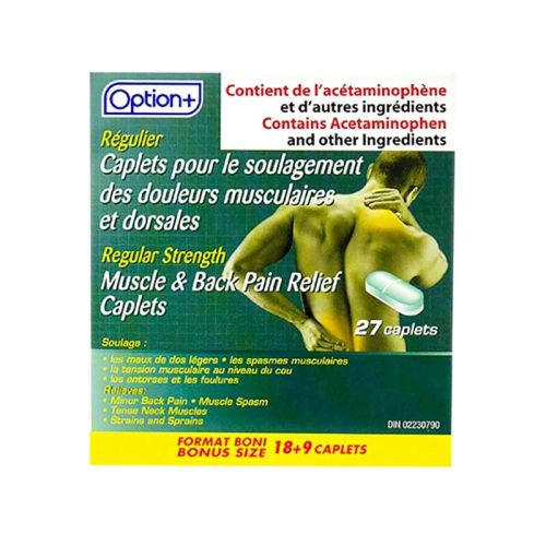 Option+ Muscle and Back Regular Acetaminophen Caplets, 18+9 Caplets