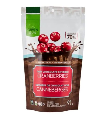 Green Sun Foods Chocolate Covered Cranberries, 91g/10pk