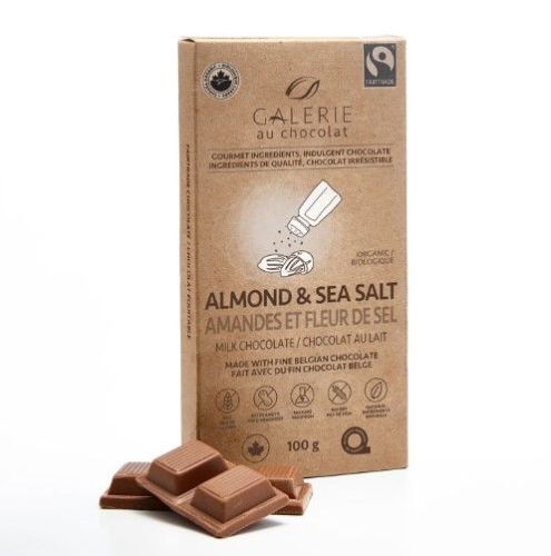 Galerie Au Chocolat Fairtrade Milk Almond Sea Salt Bar, 8 x 100g