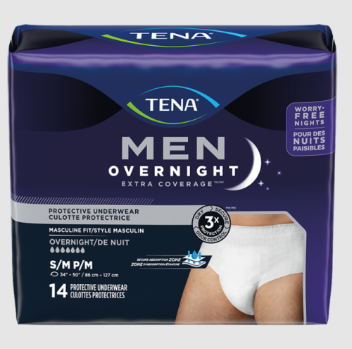 Tena Overnight Men U/Wear S/M Ex Coverage, 14's