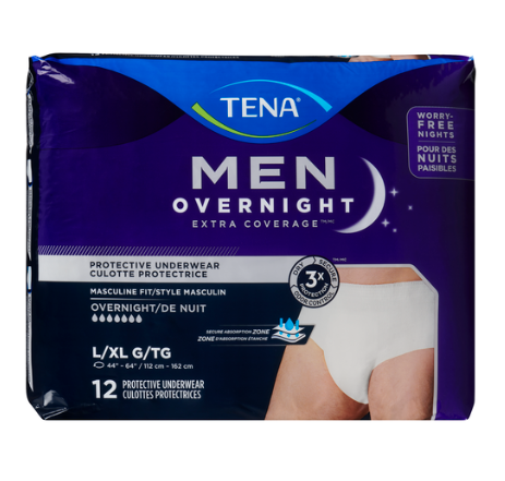 Tena Overnight Men U/Wear L/Xl Ex Coverage, 12's