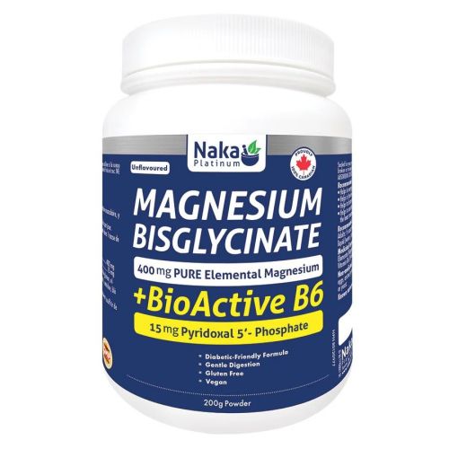 Naka Platinum Magnesium Bisglycinate + BioActive B6, 200g Powder