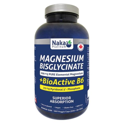 Naka Platinum Magnesium Bisglycinate + BioActive B6, 380 V-Capsules