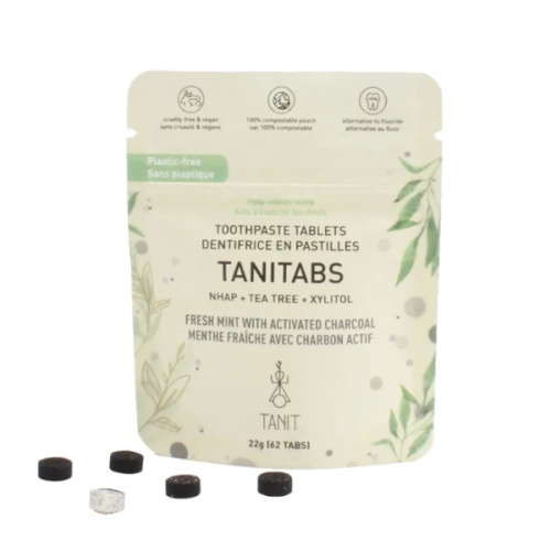 Tanit Toothpaste Tablet, Fresh Mint with Charcoal, 62tab pouch