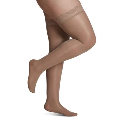 Sigvaris Sheer Fashion 120NB36 Pair Thigh High W/Grip 15-20mm Golden, B
